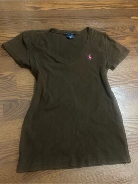 Ralph Lauren Crewneck Tee - Olive Green with Navy Label